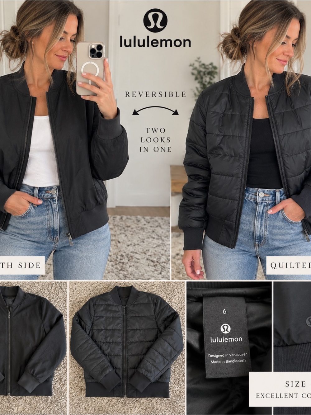 lululemon athletica Reversible Black Bomber Jacket